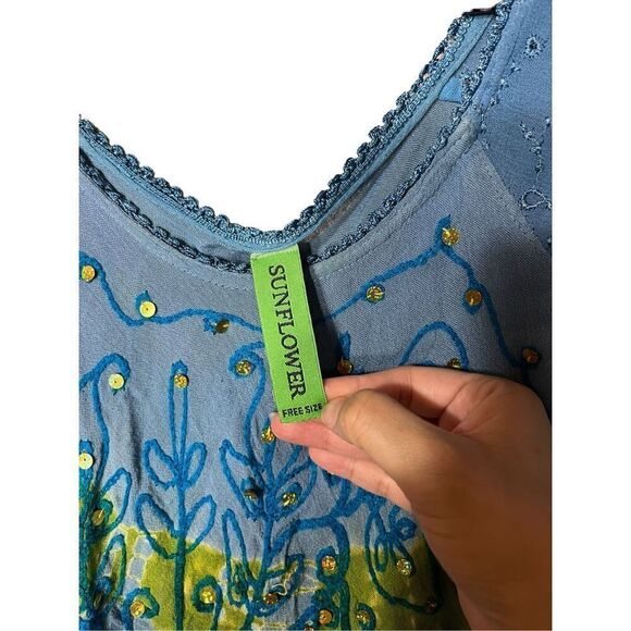 Sunflower‎ Brand Women Free size Sleeveless Blue Green Sequins Pullover Dress - Picture 6 of 10
